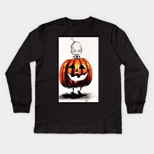 Halloween Scary Evil Pumpkin Funny Pumpkin Head Kids Long Sleeve T-Shirt